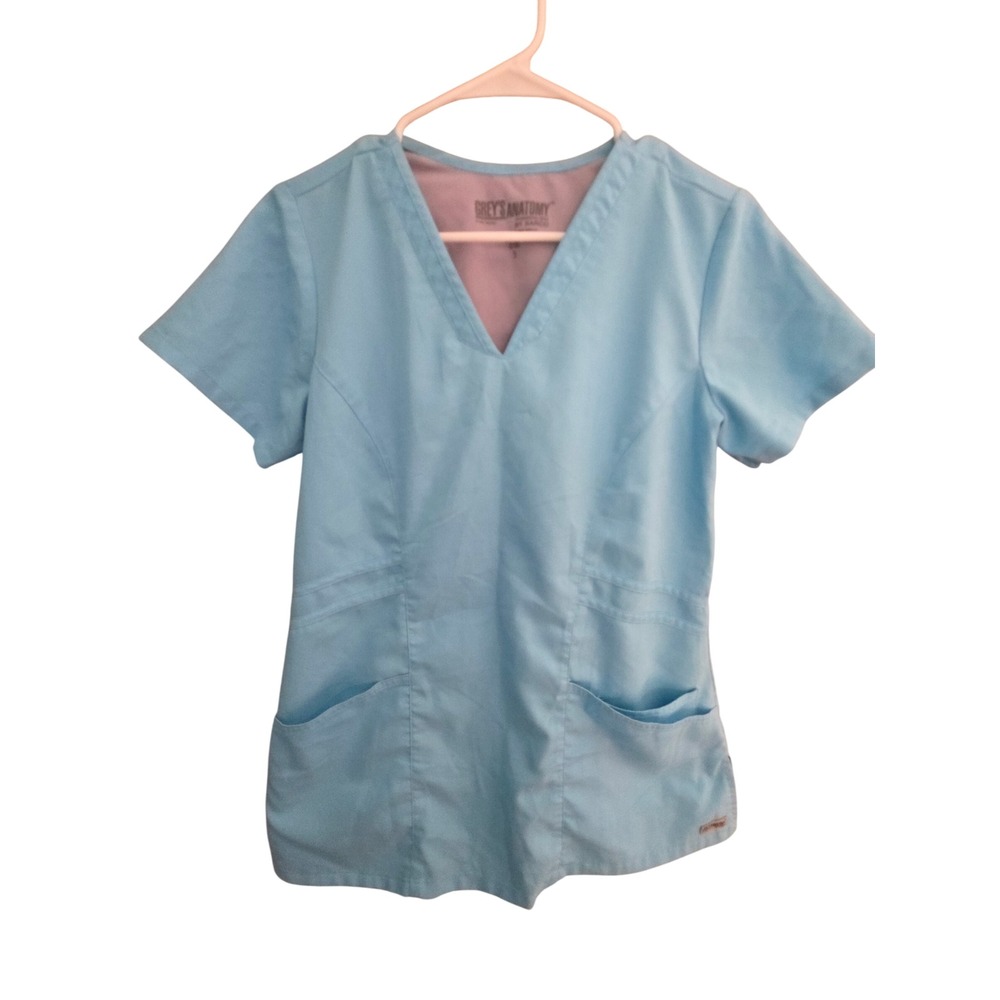 Greys Anatomy by Barco Women Blue V-Neck Scrub Top Medical Uniform Small RN